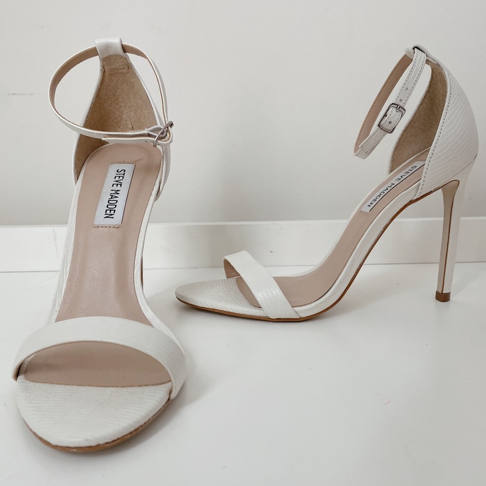 Steve Madden Brandie Ankle Strap Nudist Lizard Embossed Leather Sandals 7.5
